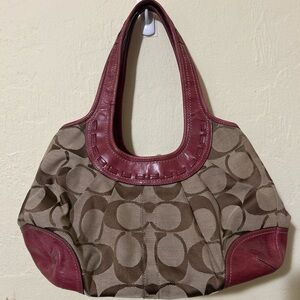 Coach Signature Canvas Shoulder Bag - Red and Brown